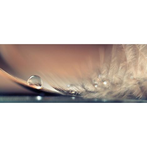 Tableau nature bleu et orange pour salon | Tableau sur toile plume et goutte d'eau | Tableau décoratif zen idéal pour chambre - 1,0 x 0,4 m (1/2)