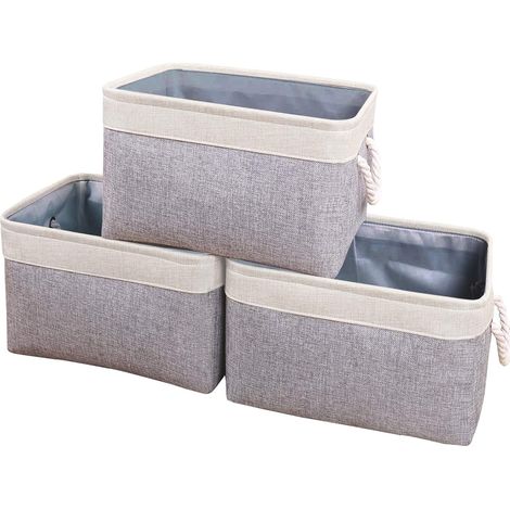 Set of 3 Collapsible Storage Baskets, Collapsible Storage Bins with Rope Handles, Closet Organizer, for Sorting Clothes, Books, Toys, Beige/Gray, SNK004WGM