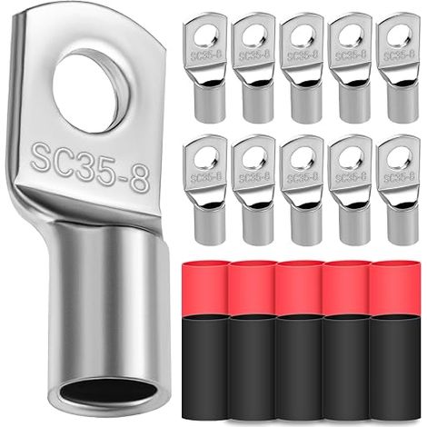 Cable Lugs for 35mm² Tubes, Cable Lugs with Hole Diameter M8, Copper Cable Lug Uninsulated SC with 10 Heat Shrink Sleeves 3:1 (1/5)