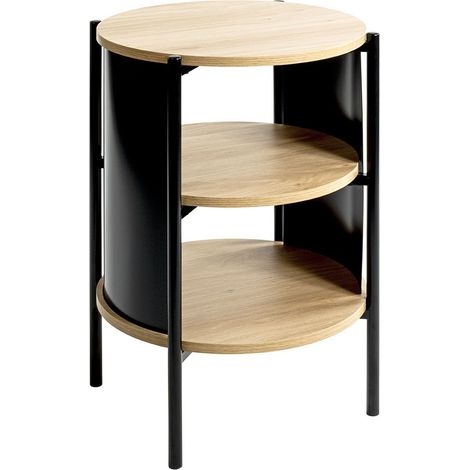 Table d'appoint Table basse coloris Chêne/Noir - Diamètre 44 x Hauteur 60 cm (1/5)