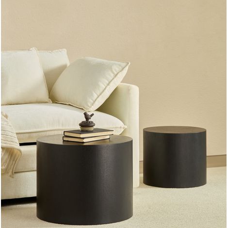 Tavolini da caffè a incastro rotondi in MDF nero, set da 2, salvaspazio, Ø48 e Ø38 cm (1/5)