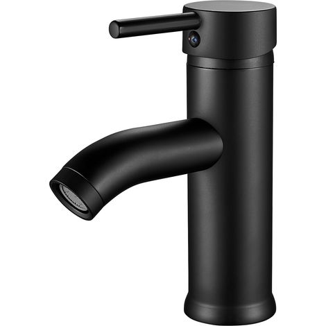 Rubinetto da bagno nero, miscelatore monocomando per lavabo con acqua calda/fredda, acciaio inox (1/4)