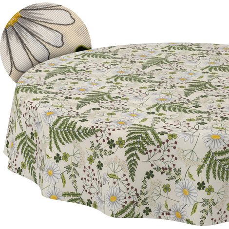 Nappe enduite Camomille Feuilles Ronde Ø 140 cm intérieur/extérieur (1/5)