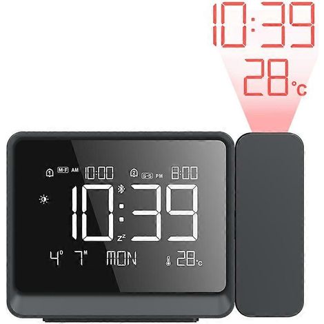 Réveil à projection avec station météo Bluetooth, affichage de la température ambiante et horloge de table. (1/5)