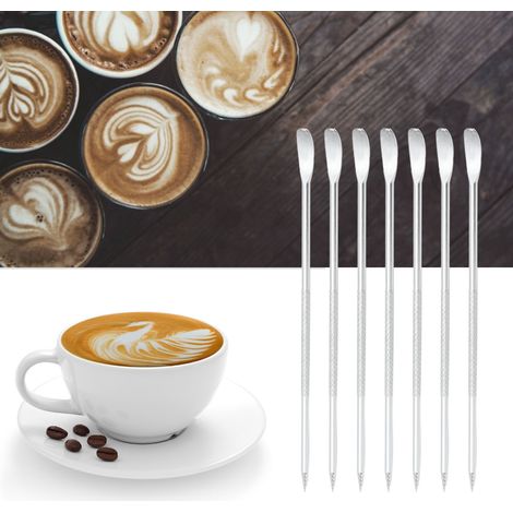 Vente de 7 pièces par lot : aiguilles à latte art en acier inoxydable pour usage domestique, outils décoratifs pour l’art du café, bâtonnets à sculpter et stylos à crochet. (1/5)