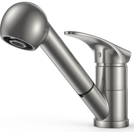 Robinet Cuisine, Robinetterie Evier de Cuisine avec Douchette Acier Inoxydable, Mitigeur de Cuisine Monocommande, Robinet de Cuisine Monolevier Pivotant À 360° pour 1 Trou