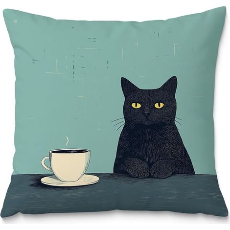 Taie d'oreiller Chat Noir (45 x 45 cm) Bleue (1/5)