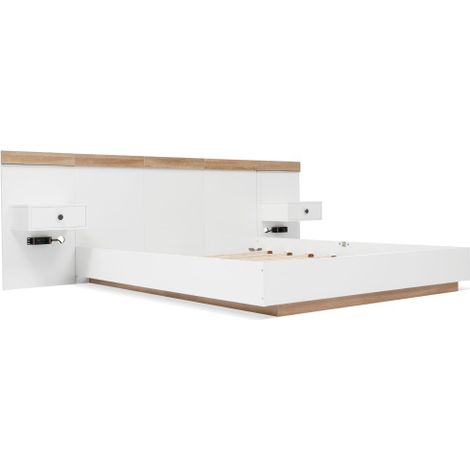 Doppelbett Holzbett Schwebebett mit Kopfteil aus Bettgestell &Lattenrost-Set in Eiche Sonoma(Ohne Matratze)