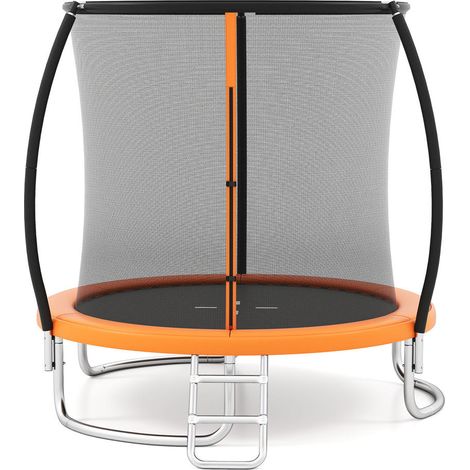 Pour enfants et famille, accès facile au trampoline de jardin 8FT avec échelle, filet zippé et poteaux courbés (1/5)