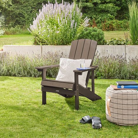 HOME DELUXE Chaise de jardin FAREA – Noir-marron Chaise d'extérieur confortable avec tabouret en plastique HDPE pour terrasse et jardin (1/4)