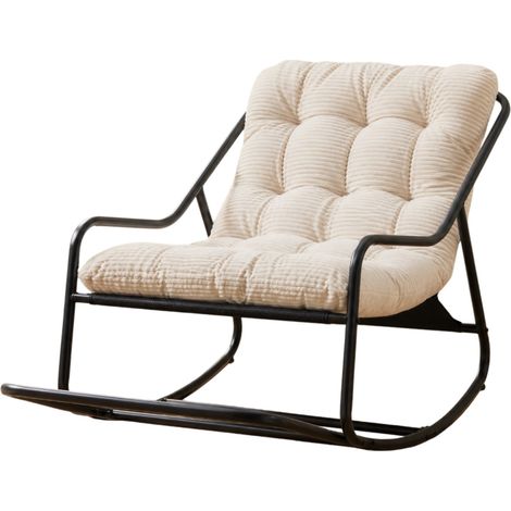 Fauteuil à bascule d'extérieur en acier noir avec coussin épais blanc pour salon et chambre (1/5)