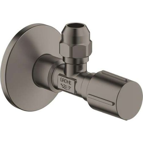 GROHE Eckventil 22039, DN 15, selbstdichtendes Anschlussgewinde, Wandanschluss 1/2'', Abgang 3/8'', langer Schubschaft, Quetschverschraubung Ø 10 mm, Schubrosette aus Metall, satin graphite, 22039MG0 (1/2)