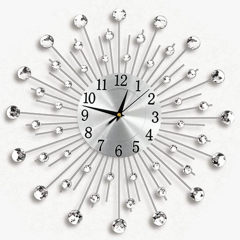 Holdfiturn Crystal Diamond Wall Clocks Modern Wall Clock Flower Wall Clock Silent Metal Clock 50cm for Living Room Bedroom Home Wall Art Decoration (1/5)