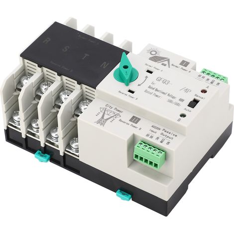 Automatische Umschaltanlage für 400 V Wechselstrom mit Millisekunden-Schaltzeit und unterbrechungsfreier Stromversorgung. Zeitverzögerter Schaltregler, 50/60 Hz, Photovoltaik-Netzanschluss, 4P63A. (1/5)
