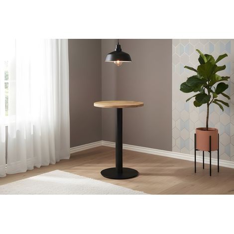 Bistrotisch massiv Mango Rough rund 50 cm Säulengestell-rund schwarz EMILIO (1/4)