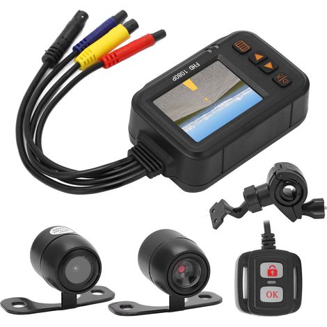 Caméra Moto Écran 2 en 1 Double Caméra Avant Arrière 1080P+720P Étanche Multifonction Enregistreur de Conduite (1/5)