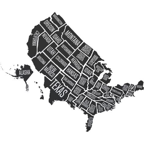 Adhesivo decorativo de pared, mapa de oficina de los estados de EE. UU., negro, 40x30cm, modelo 1 (1/5)