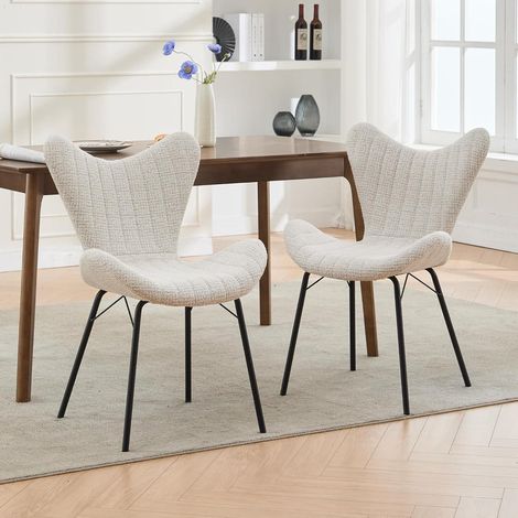 Lot de 4 chaises de salle à manger en tissu chenille, dossier capitonné, pieds métal croisés (1/5)