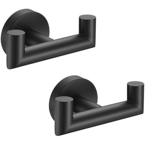 Lot de 2 crochets muraux noirs mats pour serviettes de cuisine et salle de bain, en acier inoxydable SUS304 pour suspendre serviettes, manteaux, éponges et vêtements (1/5)