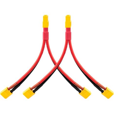 Connecteur de batterie parallèle 1 femelle vers 2 mâles Câble répartiteur de type Y Calibre du fil : 12 AWG en silicone Longueur du câble : 12 cm (1/5)