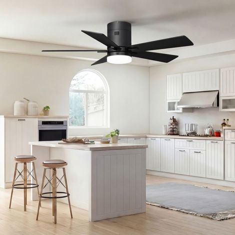 Ventilador de techo, Lámpara ventilador de techo, Plafón ventilador, 5 aspas negras, 6 velocidades, para cocina, dormitorio, salón (1/5)