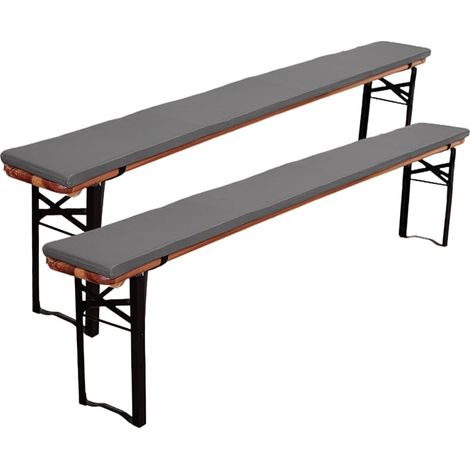 Garden Bench Cushions, Non-Slip Swing Cushions, Waterproof Cotton Garden Stool Mat, with Buckle, 220 x 25 x 3 cm (Charcoal, 2 Pieces) (1/5)