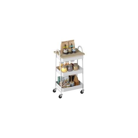 Küchenwagen, 3-stöckiger Servierwagen, obere Ablage, Körbe, Griffe, 45 x 32 x 77,5 cm, Eiche