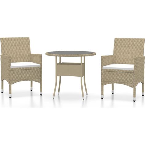 Ensemble de salle à manger de jardin meuble extérieur 3 pièces résine tressée beige