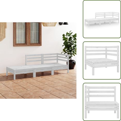 Salon de jardin 3 pcs Blanc Bois de pin massif - Salon De Jardin - Mobilier De Jardin - Set De Salon De Jardin - Meubles En Bois - Bois De Pin (1/5)