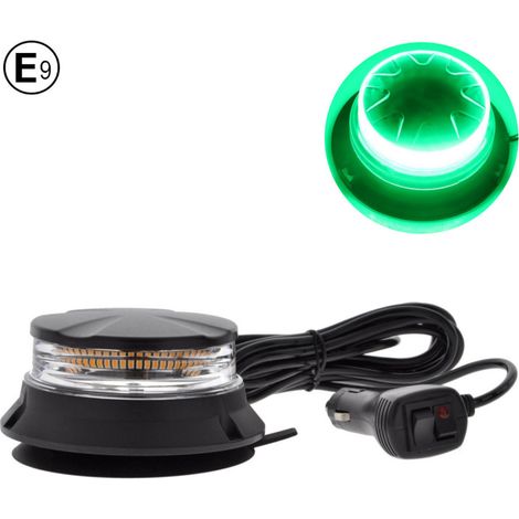 24W LED kompakte drehende Signalleuchte / Rundumleuchte mit Magnetfuß und Saugnapf, 12V–24V, E9 E‑Mark, grünes Licht