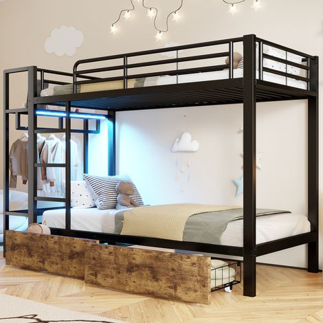 Etagenbett Bettgestell 90x200 mit Schubladen LED HAVRYA (1/5)
