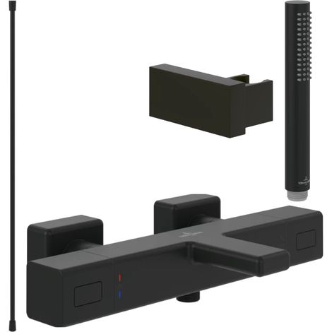 Pack mitigeur baignoire thermostatique VILLEROY ET BOCH Universal Taps & Fittings carré Matt Black avec ensemble