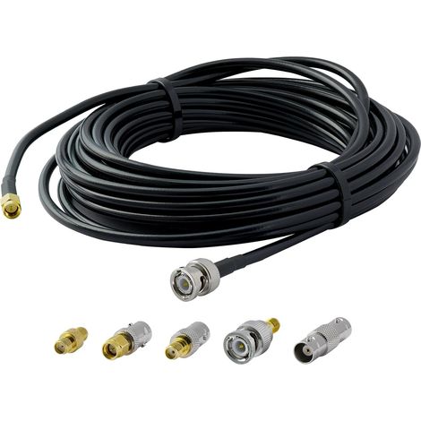 Câble coaxial BNC vers SMA RG58 - 10 m - Câble coaxial SMA mâle vers BNC mâle RG58 - 10 m - Avec 5 adaptateurs - Câble mâle SMA pour radio, vidéo, LAN, WiFi, GPS, antenne (1/5)
