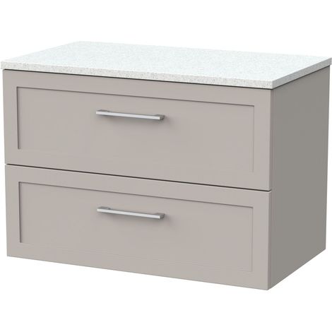 Stonnall Traditional Wall Hung 2 Drawers Vanity Unit with White Nebula Laminate Worktop, 800mm, Pebble Grey