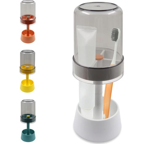 Support de brosse à dents avec couvercle pour brosse à dents, support de dentifrice avec 3 emplacements, support de rangement dentaire pour dentifrice (blanc) (1/5)
