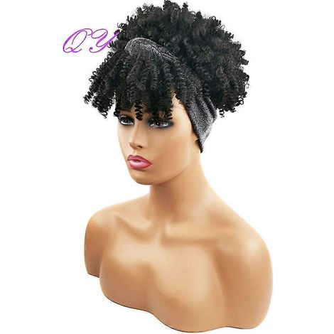 Perruques QY Hair Big Afro Kinky Curly avec bandeau pour femmes, perruques en cheveux synthétiques, style turban.