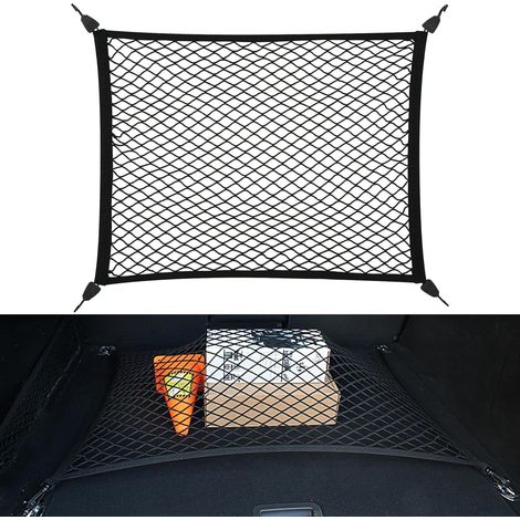 1 Filet de rangement 80x60cm extensible 200x110cm, polyester élastique, 4 crochets, pour coffre SUV camion