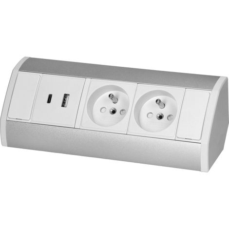 Orno Enchufe elegante USB blanco y plata 2 puertos USB