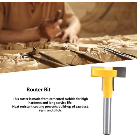 Fraise à rainurer en T en carbure de 1/4" pour le travail du bois (jaune 27 mm) (1/5)