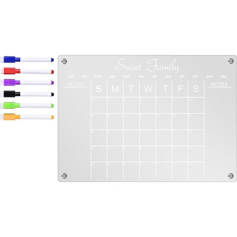 Tableau Magnétique Acrylique - Calendrier Réutilisable pour Frigo - Tableau Blanc de Planification avec 6 Stylos - 43 x 30 cm (1/5)