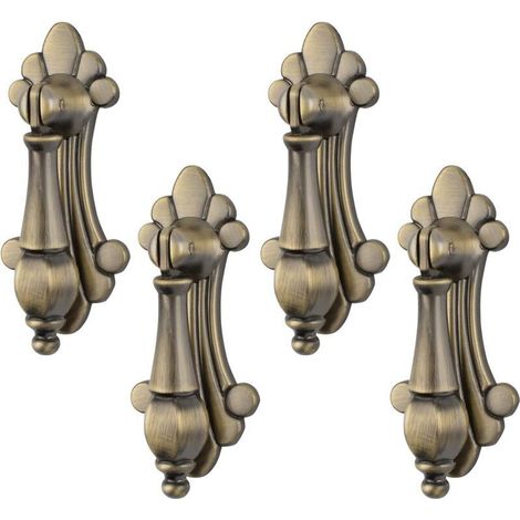 Lot de 4 poignées de pendentif vintage sculptées en alliage de zinc bronze à trou unique pour armoires, placards, tiroirs, portes, meubles décoratifs (1/4)