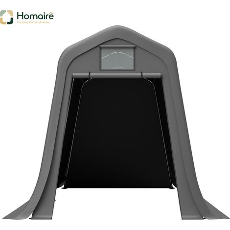 HOMAIRE Abri de rangement 366x213x225cm à toit pointu en PE étanche, avec fenêtre de ventilation, UV et vent resistant, incluant des pieux en L pour motos et outils de jardin