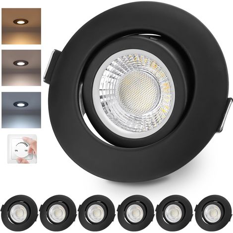 LED Einbaustrahler 230V Dimmbar Schwarz LED Spots 6W IP44 Bad Einbauleuchten Schwenkbar Deckenspots,Warmweiß Neutralweiß Kaltweiß deckenleuchte für Badezimmer Küche Wohnzimmer,6er Set (1/5)