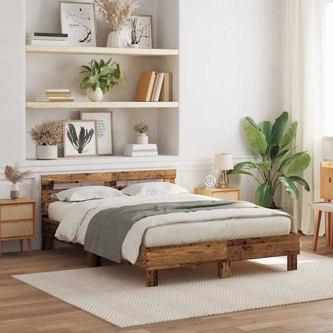 Estructura de cama con tiras LED Madera vieja 160 x 200 cm (1/5)