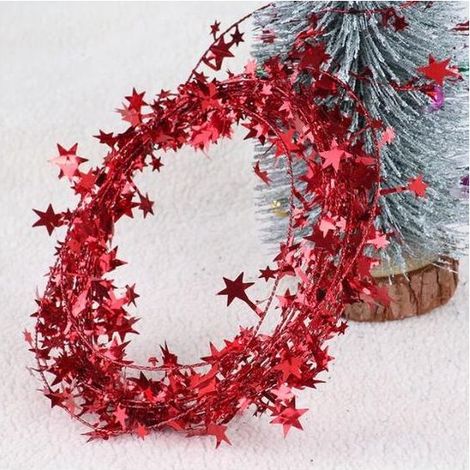Ruban décoratif rouge - Guirlande étoilée - 7,5 mètres - Pour Noël et mariage - Décoration - 1 pièce (1/2)