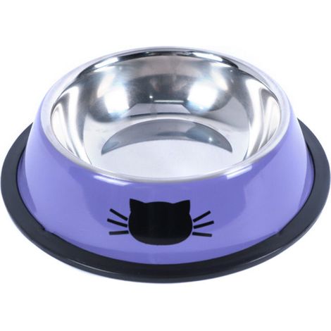 Metallnapf für Katze, violett, 15,5 x 15,5 x 4,5 cm, 1 Stück, Edelstahlband für Katzenkopf, rutschfeste Gummifüße (1/5)