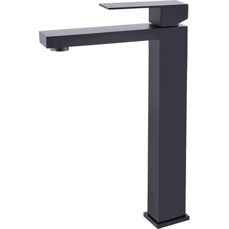 Robinet Pour Lavabo - Robinet Haut Pour Vasque - Manette Unique - Acier Inoxydable Sans Plomb - Finition Noir Mat - Usage Domestique ou Commercial - 1 Pièce (1/5)