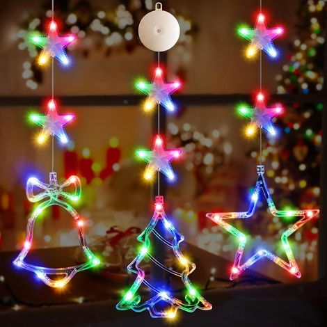 Lot de 3 lumières de Noël avec minuteur - Alimentées par piles - À suspendre - (Lumière fixe + clignotante) - Pour sapin de Noël, fenêtre, cheminée, décoration d'intérieur