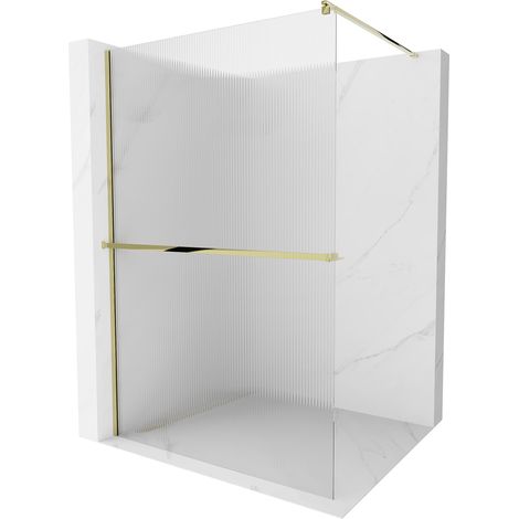 Mexen Kioto+ Duschwand mit Ablage und Reling 90 x 200 cm, gestreift 8 mm, gold - 800-090-121-50-09 (1/5)