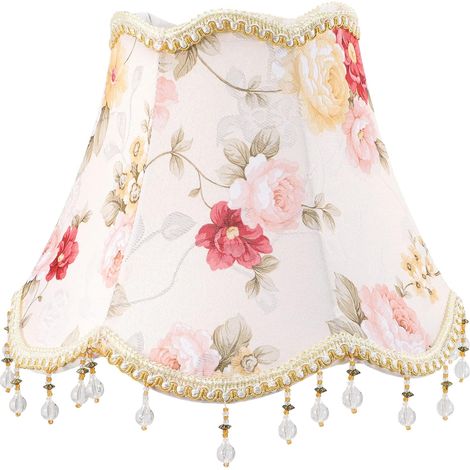 Abat-jour à pompons et perles, abat-jour vintage en tissu pour lampe de table, culot E27, style européen, convient aux chambres et aux salons, 25 x 18 cm (1/5)